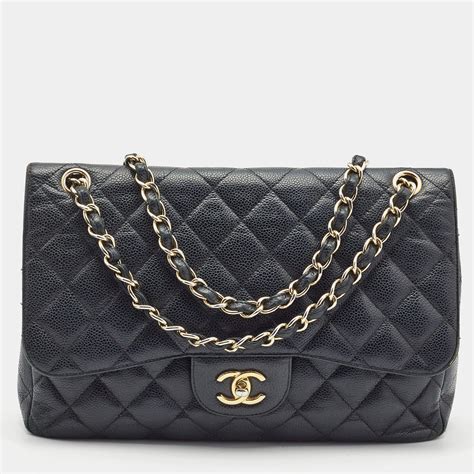 chanel light grey classic flap|Chanel jumbo black caviar.